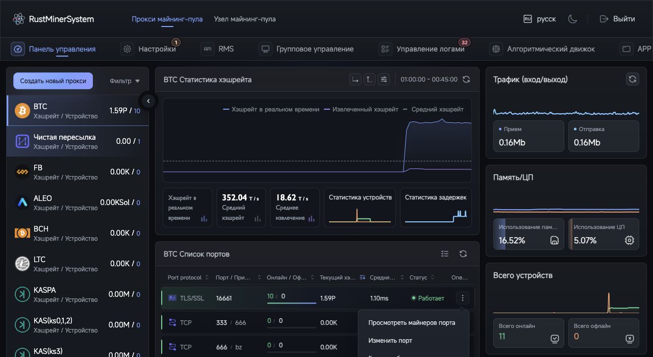 Список портов RustMinerSystem